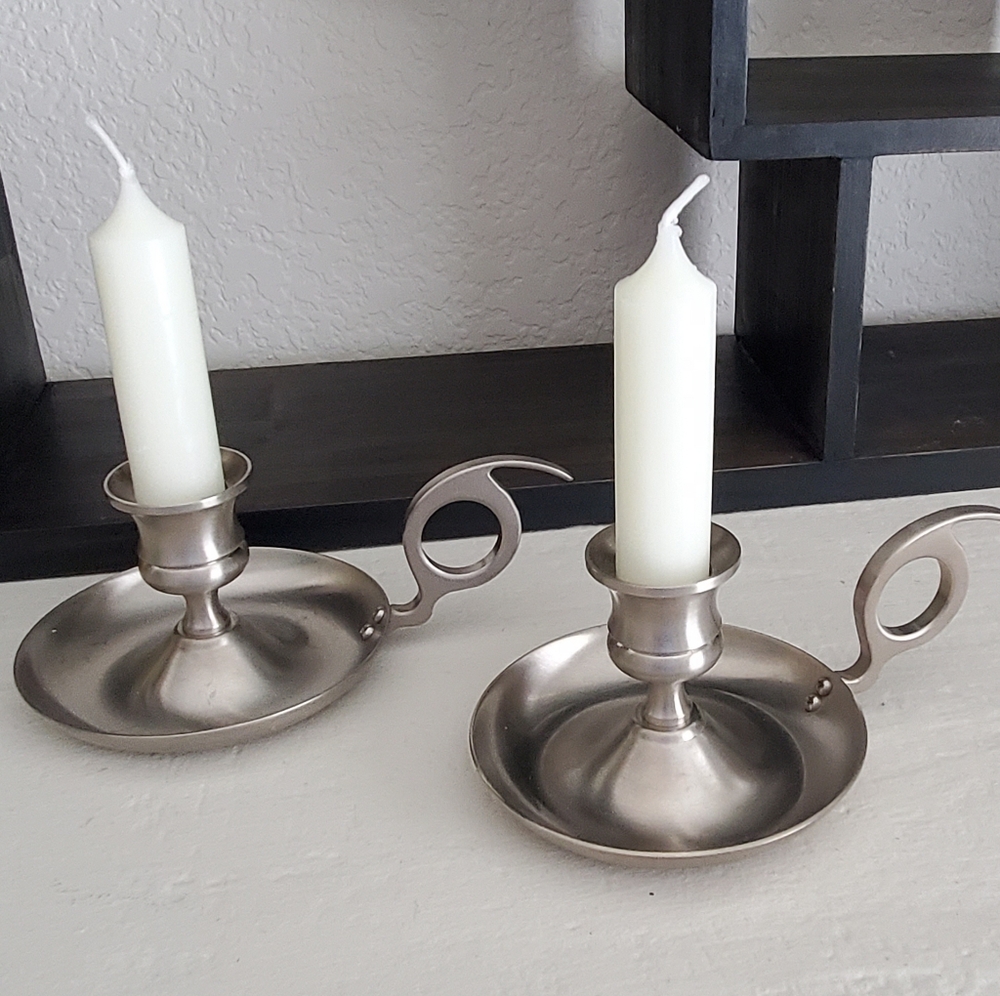 Vintage Early American Pewter Candle Stick Holders, Set of 2, EUC - Picture 4 of 15